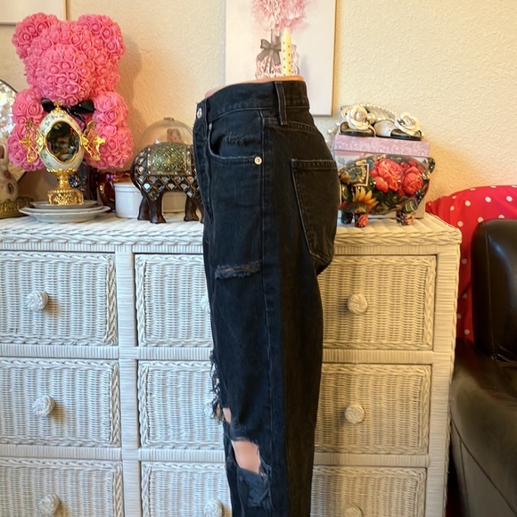 Agolde 100% Cotton high waisted baggy destructed jeans faded black wash size 24 - Picture 7 of 12